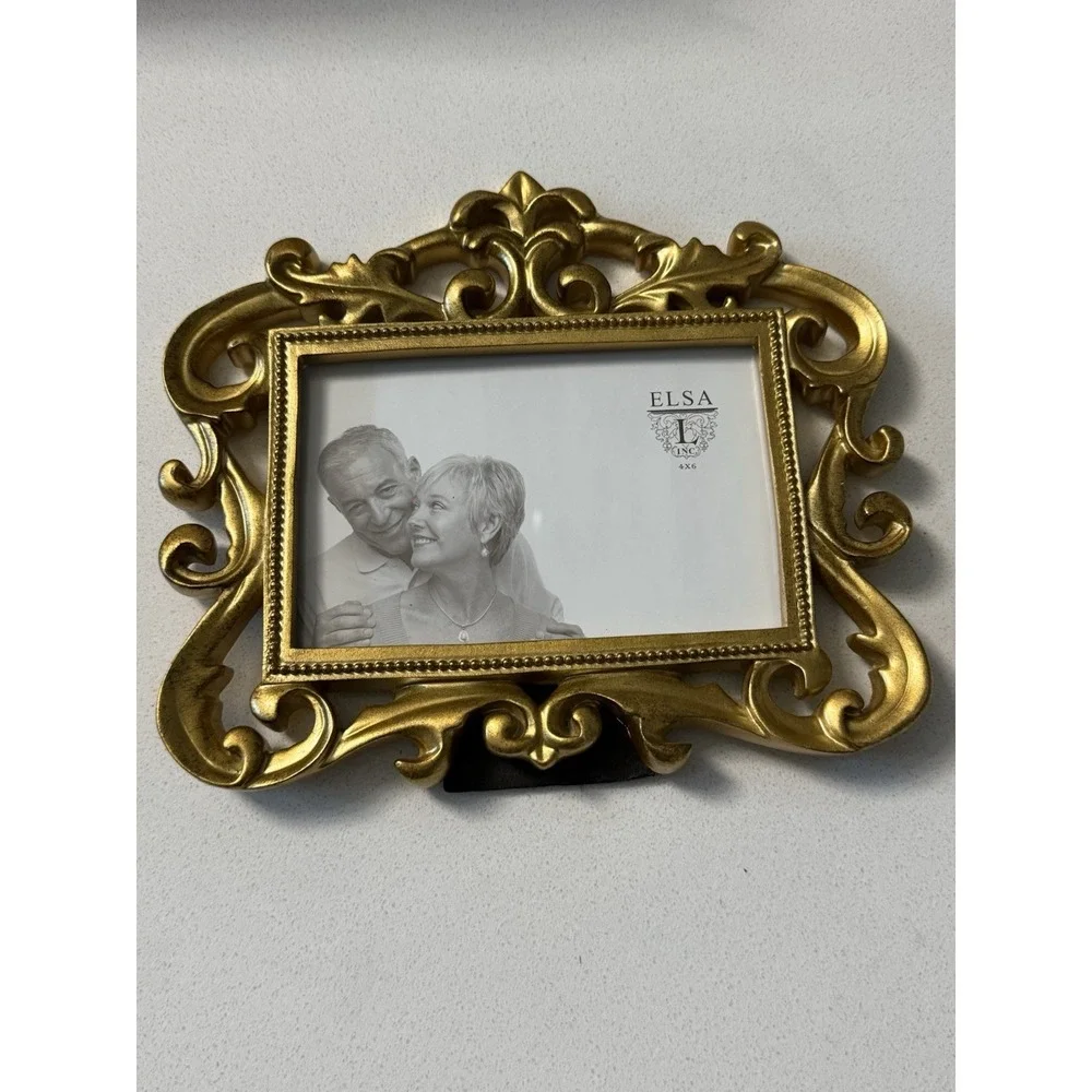 Vintage Elsa L Gold Frame Baroque Resin 4x6‎ Set Of 2